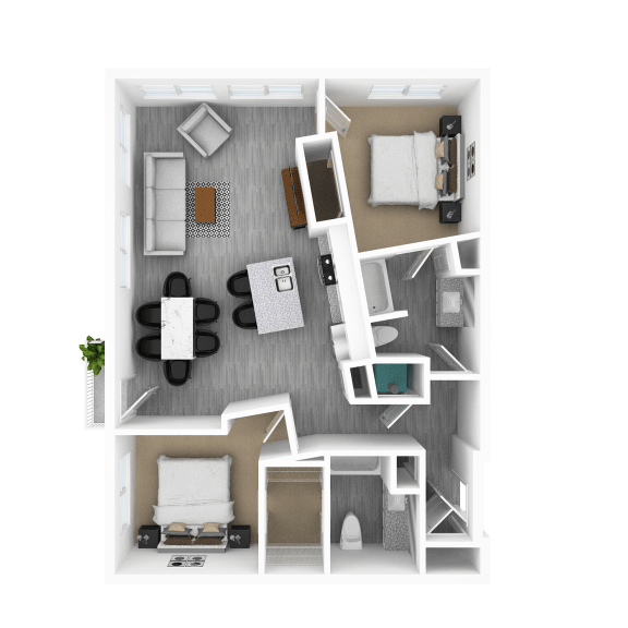 Thumbnail 1 of 2 Luxury 2 Bed 2 Bath, 1,259 sqft, 3D Floorplan at The Whit in Indianapolis, IN 46204