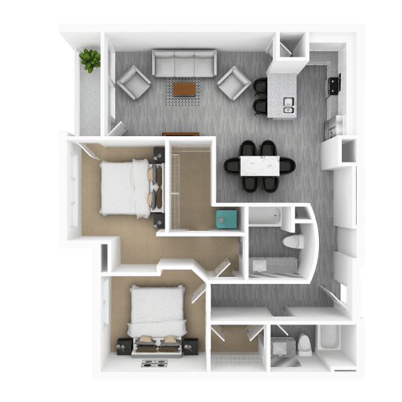 Thumbnail 1 of 2 Luxury 2 Bed 2 Bath, 1,294 sqft, 3D Floorplan at The Whit in Indianapolis, IN 46204