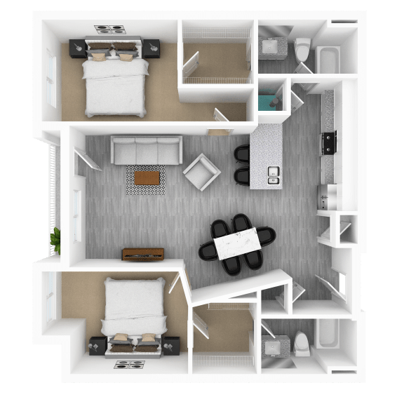 Thumbnail 1 of 2 Luxury 2 Bed 2 Bath, 1,252 - 1,283 sqft, 3D Floorplan at The Whit in Indianapolis, IN 46204