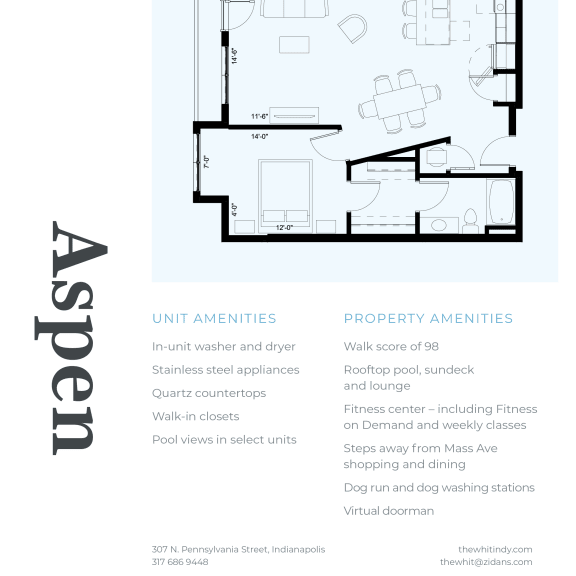 Thumbnail 2 of 2 Luxury 2 Bed 2 Bath, 1,252 - 1,283 sqft, 2D Floorplan at The Whit in Indianapolis, IN 46204