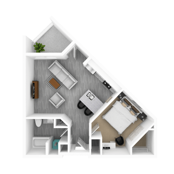 Thumbnail 1 of 2 Luxury 1 Bedroom 1 Bathroom, 744 sqft, 3D Floorplan at The Whit in Indianapolis, IN 46204