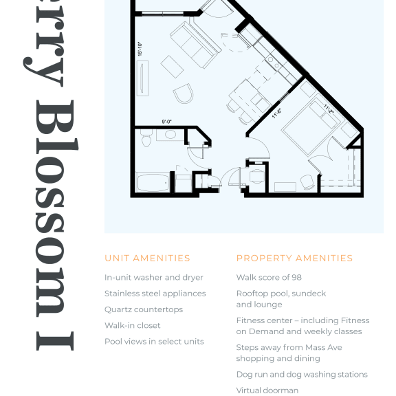 Thumbnail 2 of 2 Luxury 1 Bedroom 1 Bathroom, 744 sqft, 2D Floorplan at The Whit in Indianapolis, IN 46204