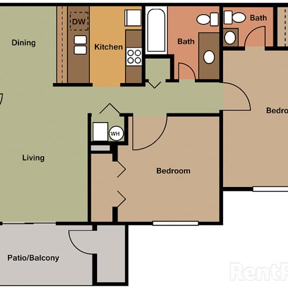 Thumbnail 2 of 2 Large 2 Bedroom, 1.5 Bath 910 Sq. Ft. Floor Plan at Creekside Square Phase I, Indianapolis, IN