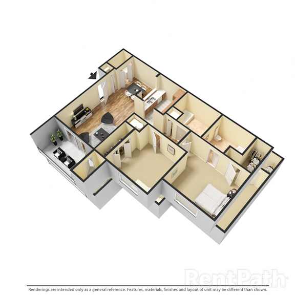 Thumbnail 1 of 2 2 Bedroom, 1.5 Bath 910 Sq. Ft. Floor Plan at Creekside Square Phase I, Indiana, 46254