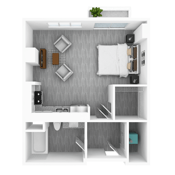 Thumbnail 1 of 2 Luxury Studio, 508-524 sqft, 3D Floorplan at The Whit in Indianapolis, IN 46204