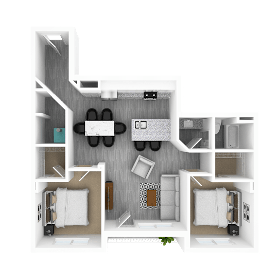 Thumbnail 1 of 2 Luxury 2 Bed 1 Bath, 1,234 sqft, 3D Floorplan at The Whit in Indianapolis, IN 46204