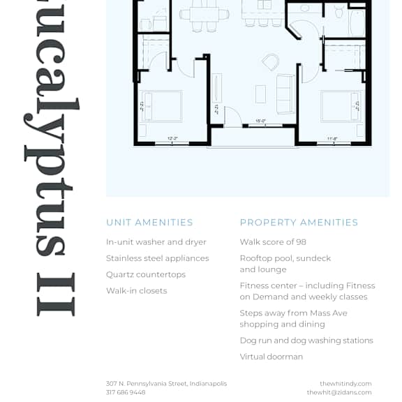 Thumbnail 2 of 2 Luxury 2 Bed 1 Bath, 1,234 sqft, 2D Floorplan at The Whit in Indianapolis, IN 46204