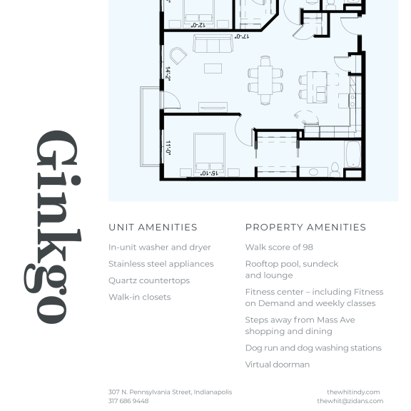 Thumbnail 2 of 2 Luxury 3 Bed 2 Bath, 1,675 sqft, 2D Floorplan at The Whit in Indianapolis, IN 46204
