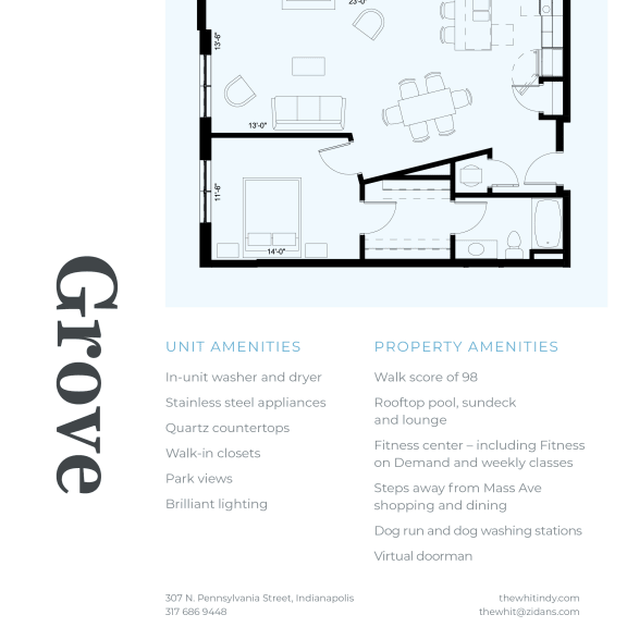 Thumbnail 2 of 2 Luxury 2 Bed 2 Bath, 1,299 sqft, 2D Floorplan at The Whit in Indianapolis, IN 46204