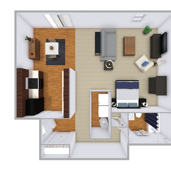 Thumbnail 2 of 4 Large Studio, 604 sqft, 3d Floor Plan at Hamilton Square Apartments, Westfield, IN, 46074