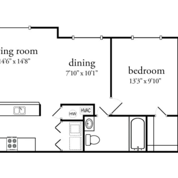 Thumbnail 1 of 8 1 bed 1 bath Floor Plan at Meadow View Apartments and Townhomes, Springboro, OH