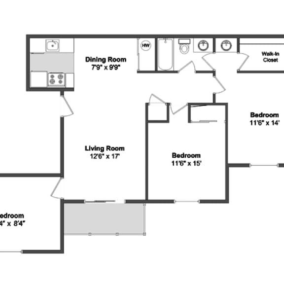 Thumbnail 1 of 8 3 Bed Room Floor Plan at Meadow View Apartments and Townhomes, Springboro, OH, 45066