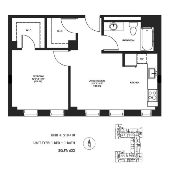 Thumbnail 4 of 4 1 Bedroom 1 Bathroom 632 sqft 2D floorplan at Somerset Place Apartments in Chicago, IL 60640