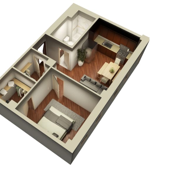 Thumbnail 3 of 4 1 Bedroom 1 Bathroom, 632 sq ft, 3D floorplan at Somerset Place Apartments in Chicago, IL 60640