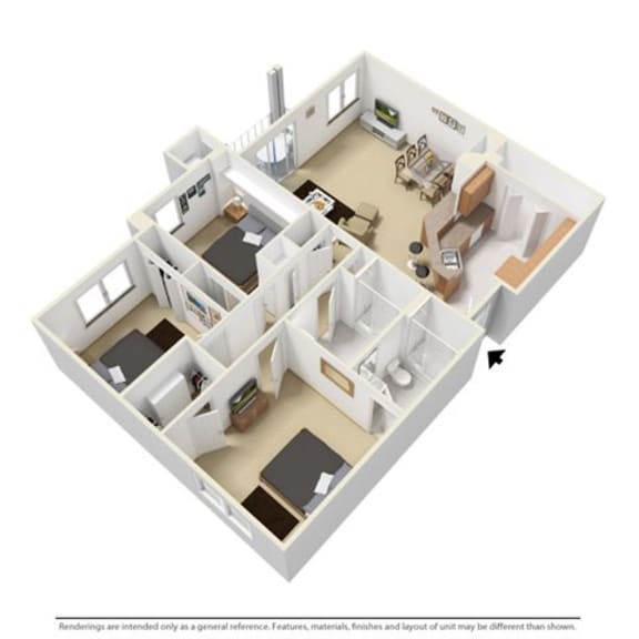 Thumbnail 1 of 2 3 Bedroom 2 Bathroom, 1,250 sq ft, The Lakefront floor plan at Creekside at Meadowbrook in Lowell, IN 46356