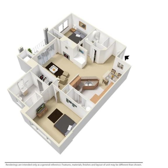 Thumbnail 1 of 2 2 Bedroom 2 Bathroom, 1,080 sqft, The Rivers Edge floor plan at Creekside at Meadowbrook in Lowell, IN 46356