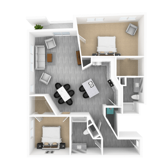 Thumbnail 1 of 2 Luxury 2 Bed 2 Bath, 1,507 sqft, 3D Floorplan at The Whit in Indianapolis, IN 46204