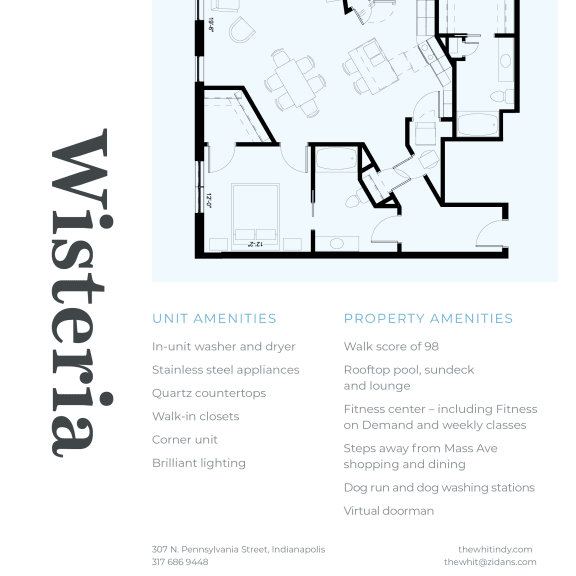 Thumbnail 2 of 2 Luxury 2 Bed 2 Bath, 1,507 sqft, 2D Floorplan at The Whit in Indianapolis, IN 46204