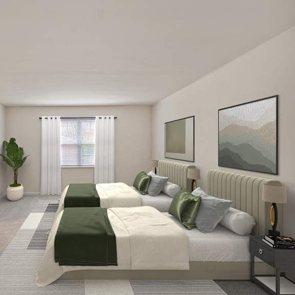 Thumbnail 9 of 13 a bedroom with two beds and a tv at Indian Creek Apartments*, Cincinnati