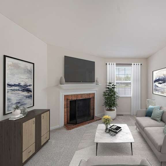 Thumbnail 5 of 13 a living room with a couch and a fireplace at Indian Creek Apartments*, Ohio, 45236