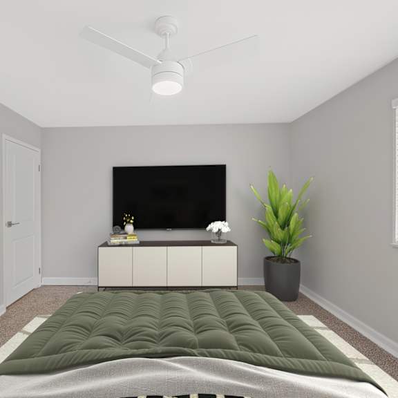 Thumbnail 9 of 18 A bedroom with a bed, a television, and a plant. at Indian Creek Apartments*, Ohio, 45236