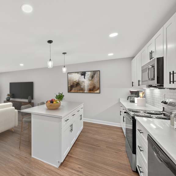 Thumbnail 5 of 18 A modern kitchen with a dining area and a living room. at Indian Creek Apartments*, Cincinnati