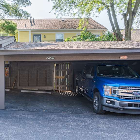 Thumbnail 20 of 25 A blue Ford truck is parked in a garage. at Indian Creek Apartments*, Cincinnati, 45236