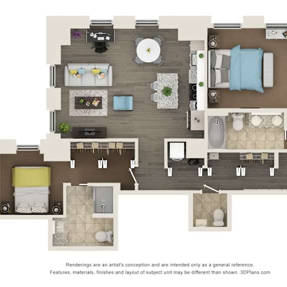 Thumbnail 2 of 5 2 bed 2.5 bathC1 Floor Plan at Sky Central, Cincinnati, OH 45202