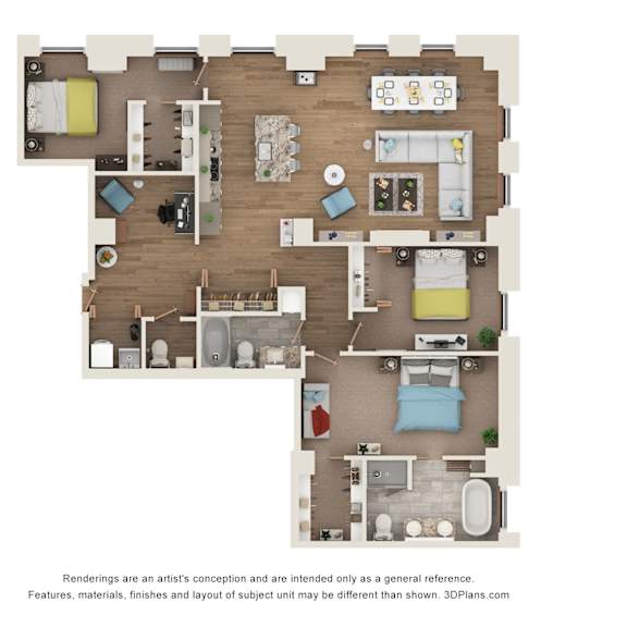 Thumbnail 4 of 4 3 bed 2 bath D2P Floor Plan at Sky Central, Cincinnati, OH