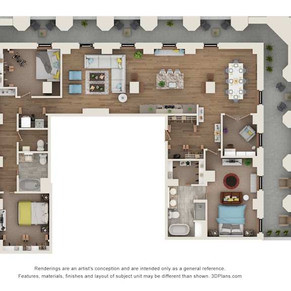 Thumbnail 3 of 4 3 bed 2 bath D4P Floor Plan at Sky Central, Cincinnati, OH 45202