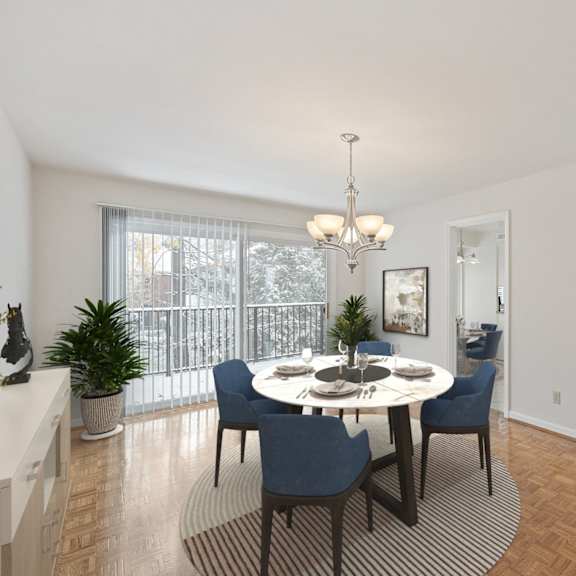 Thumbnail 4 of 14 A dining room with a round table and chairs. at Indian Creek Apartments*, Ohio, 45236
