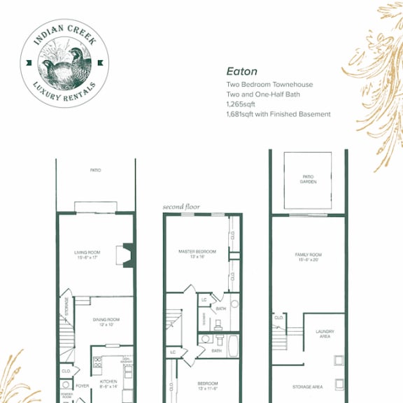 Thumbnail 2 of 21 Eaton I & II 2 Bed 2.5 Bath Floor Plan at Indian Creek Apartments, Ohio, 45236