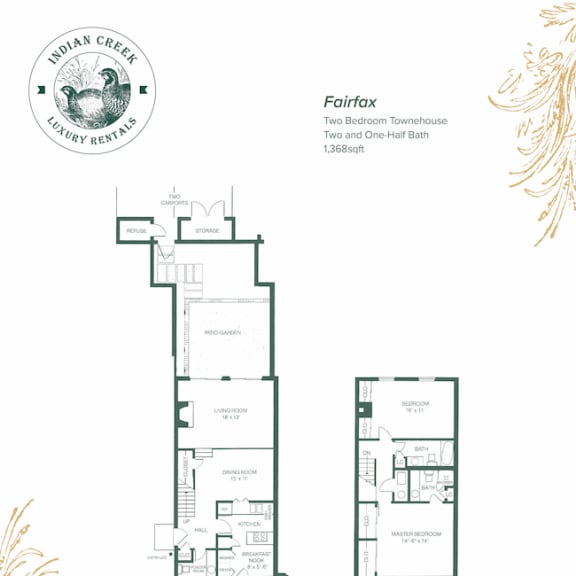 Thumbnail 2 of 12 Fairfax 2 Bed 2.5 Bathroom Floor Plan at Indian Creek Apartments, Cincinnati, OH, 45236