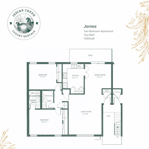 Thumbnail 2 of 10 2 Bed 2 Bath Floor Plan at Indian Creek Apartments, Cincinnati, Ohio