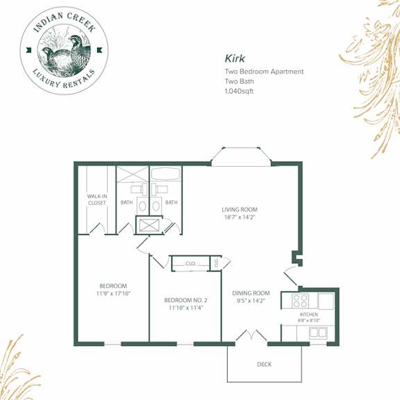Thumbnail 2 of 2 2 Bedroom 2 Bathroom Floor Plan at Indian Creek Apartments, Cincinnati