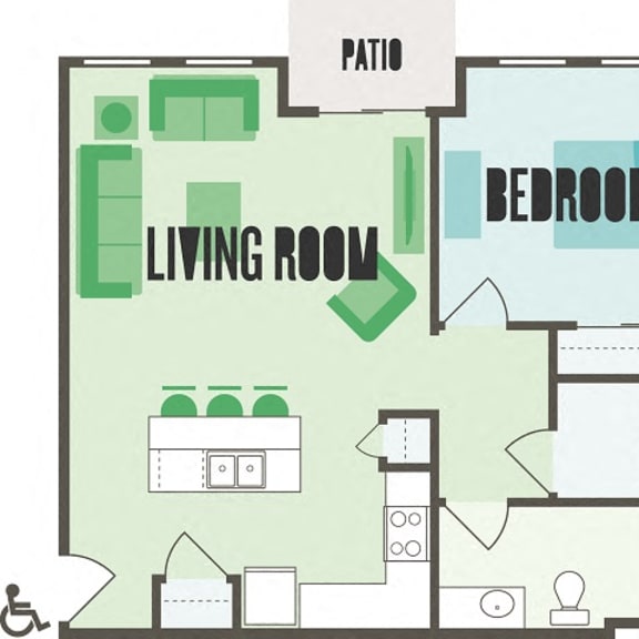 Thumbnail 2 of 8 Accessible The Monroe One Bed  One Bath Floor Plan at Monmouth Row Apartments, Newport, 41071