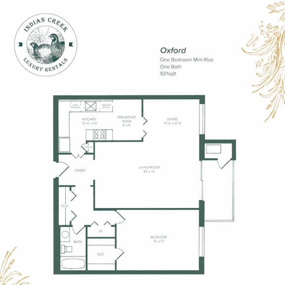 Thumbnail 2 of 10 1 Bedroom 1 Bath Floor Plan at Indian Creek Apartments, Cincinnati, OH