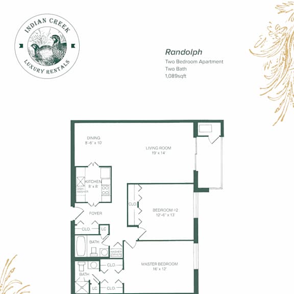 Thumbnail 2 of 2 2 Bedroom 2 Bathroom Floor Plan at Indian Creek Apartments, Cincinnati, 45236
