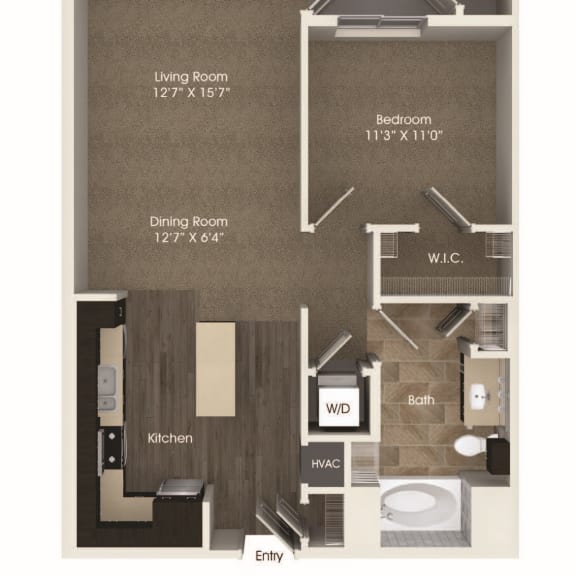 Thumbnail 2 of 2 A2 1 Bedroom 1 Bathroom Floor Plan at Valentia by Windsor, La Habra, CA