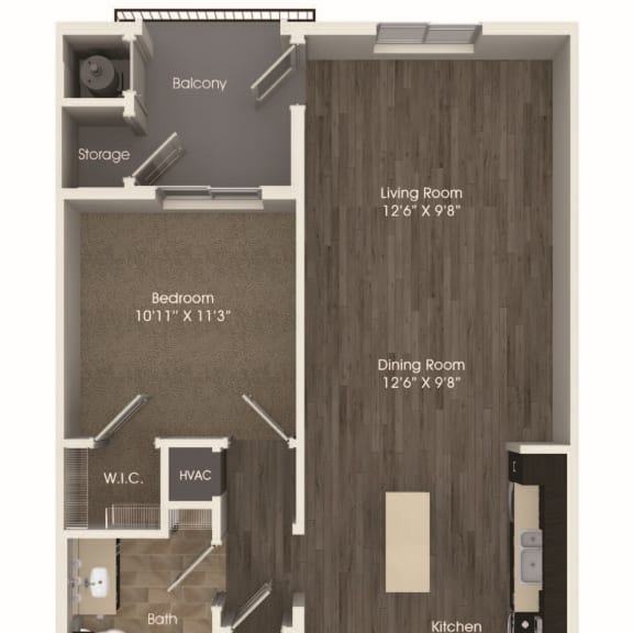 Thumbnail 2 of 2 A4 1 Bedroom 1 Bathroom Floor Plan at Valentia by Windsor, La Habra, CA, 90631