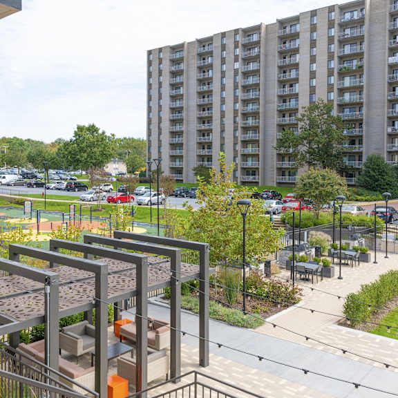 view from balcony at seven springs apartments, college park
