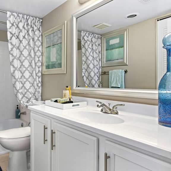 bathroom at versailles apartments, towson