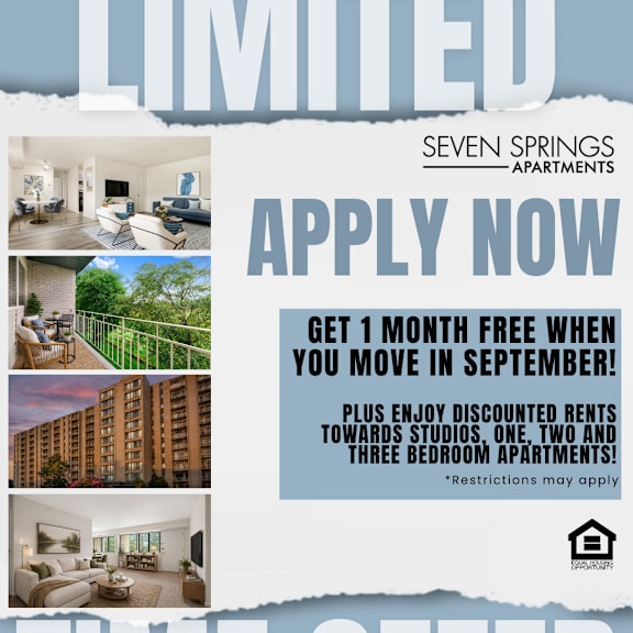a poster advertising a limited time offer for apartments at seven springs apartments.