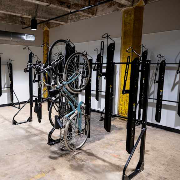 a bike rack with several bikes hanging on it at conwood flats, tennessee, 38107