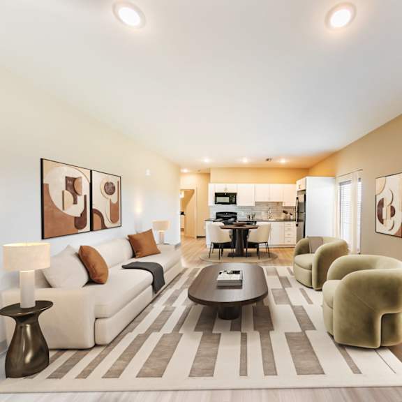 luxury apartment living room at harbor side at conwood flats apartments in uptown memphis, tn