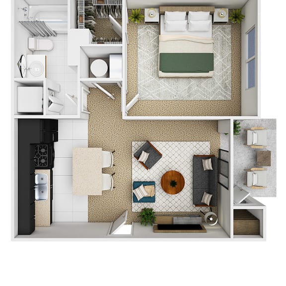 Thumbnail 1 of 2 a stylized floor plan of a bedroom with a bed and a bathroom