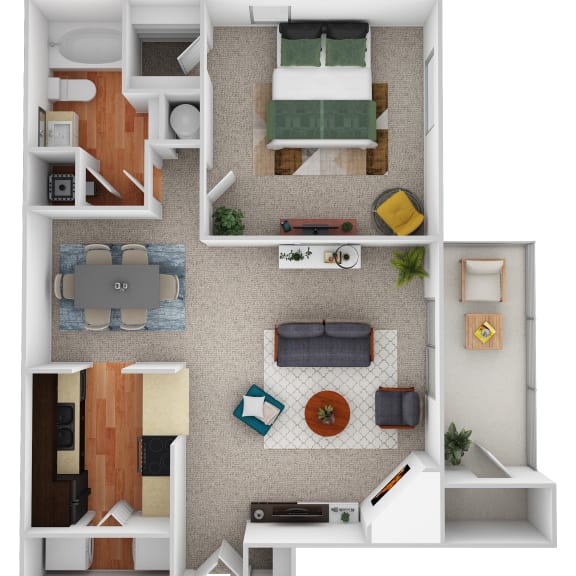 Thumbnail 1 of 2 1 bed 1 bath A4 - Willow Floor Plan at Riverset Apartments, Memphis, TN