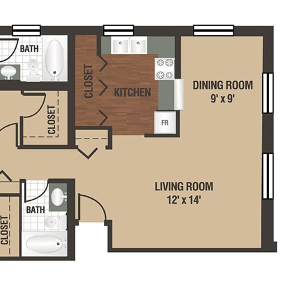 Thumbnail 2 of 2 The Waverly Floor Plan at Crescent Centre Apartments, Louisville