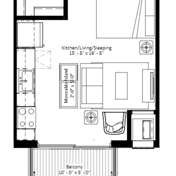 Thumbnail 2 of 2 Studio 1 bath floor plan with dimensions at The Bohen Apartments , Minnesota