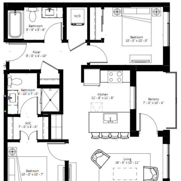 Thumbnail 2 of 2 2 bed 2 bath floor plan C with dimensions at The Bohen Apartments , Minnesota